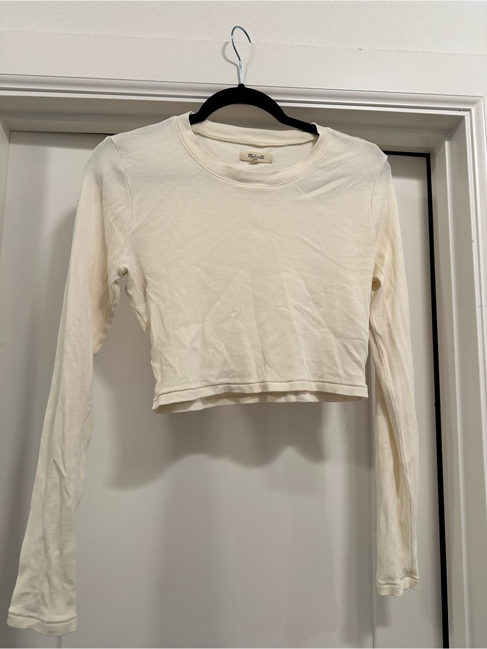 Madewell Cream Ribbed Long-Sleeve Crop Top